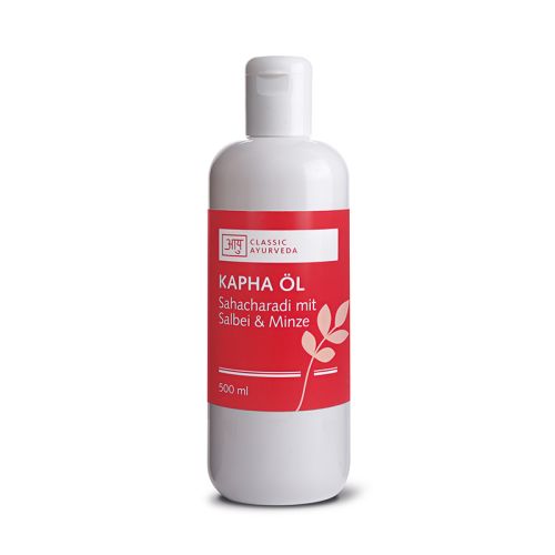 Huile de massage Kapha - Sahacharadi, 500 ml Huile de massage ayurvédique traditionnelle à la sauge et à la menthe  Classic Ayurveda 