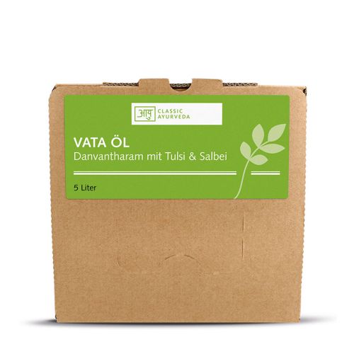 Huile de massage Vata - Danvantharam, 5 l Huile de massage ayurvédique traditionnelle au tulsi & à la sauge 5 litre Classic Ayurveda 