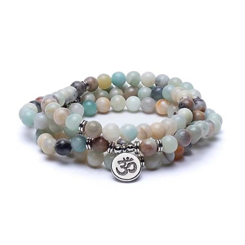Mala amazonite élastique avec OM Mala avec 108 perles de pierre amazonienne 1 pièce  