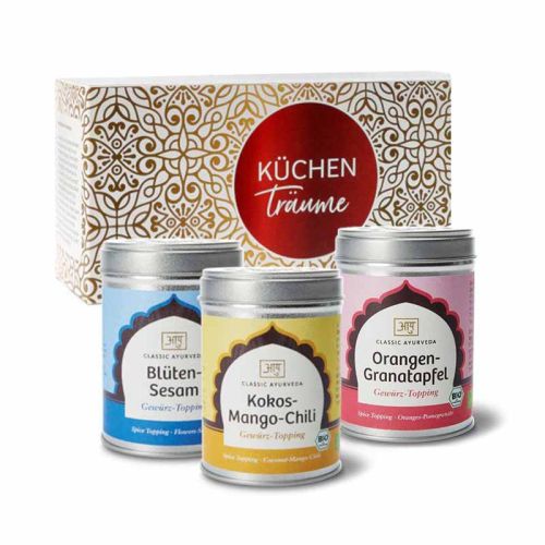 Trio de toppings aux épices, bio Boîte de trois toppings aux épices 1 x 60g, 2 x 70 g Classic Ayurveda 