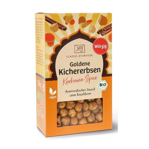 Goldene Kichererbsen – Kurkuma-Spice, Bio Ayurvedischer Bio-Snack zum Knabbern 100 g Classic Ayurveda 
