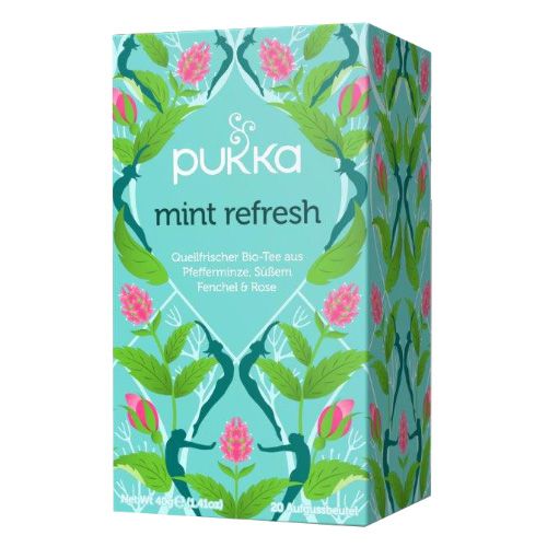 Mint Refresh Tee, Bio Bio-Pfefferminztee-Mischung mit süssem Fenchel und Rose 20 Beutel Pukka 