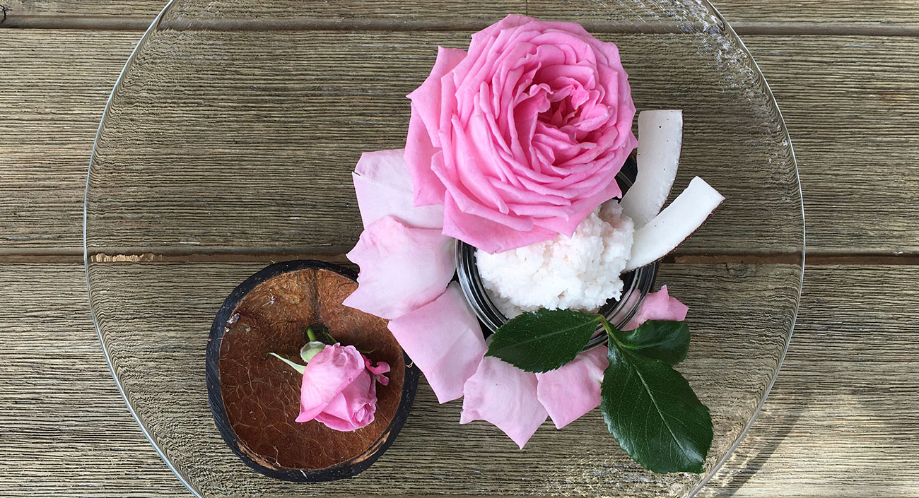 Frisches Kokosnuss-Rosen Dessert (vegan)
